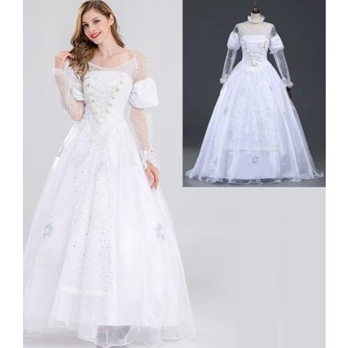 2021 Alice In Wonderland White Queen Cosplay Costumes White Princess Long Dress Halloween Costume