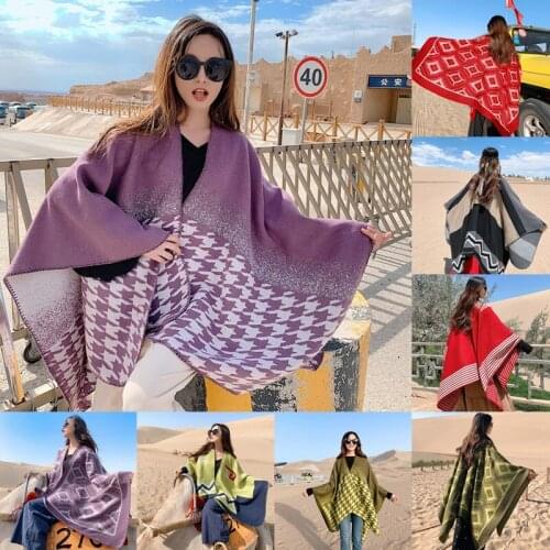 2021 Blanket Coat Imitation Cashmere Multipurpose Splicing Cape Womens Shawl Show Coat Oversized 130*150cm Poncho Scarf Wraps
