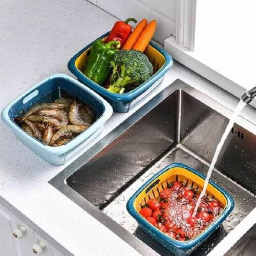 3 In 1 Double Layer Drain Basket Box with Lid Multifunction Refrigerator Crisper Storage Container Vegetable Organizer