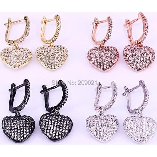 5Pair Mix Color Full CZ Micro Paved heart Dangling Earrings CZ Women Jewelry Dangle Earring for Gift