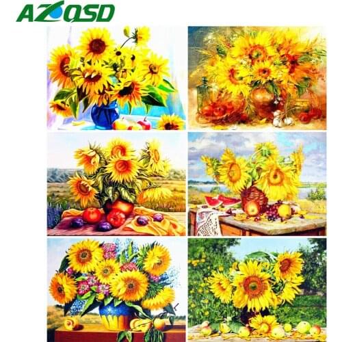 AZQSD Diamond Painting Sunflower Cross Stitch Full Square Rhinestones Diamond Embroidery Flower Mosaic Home Decoration Gift