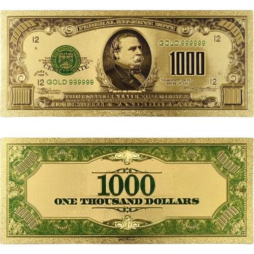 1918 Year World Paper Money Banknotes USA 1000 Dollars Gold Foil Banknote Bill American Design