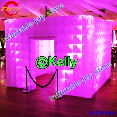 Free air shipping square inflatable photo booth with colorful led light air inflated selfie dome tent cabin for sale
