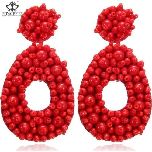 ROYALBEIER Bohemian Fashion Beads Tassel Earrings for Ladies Beaded Fringe Drop Earrings Long Dangle Earrings Wedding Jewelry