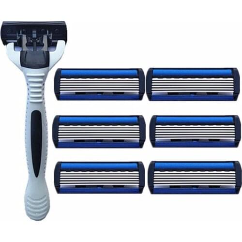 6 Layers Safety Razor 1 Razor Holder + 6Replacement Blades Head Cassette Hair Shaving Machine Face Knife Epilator trimmer