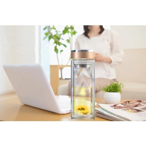 1PC Borosilicate Glass Water Bottle Double-layer Transparent Crystal Glass Water Bottle 300ml Drinkware KD 1462