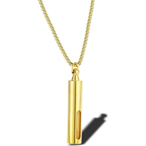 Stainless Steel Cylinder Gold Cremation Urn Pendant Necklace Jewelry Ash Gift For Him with Chain