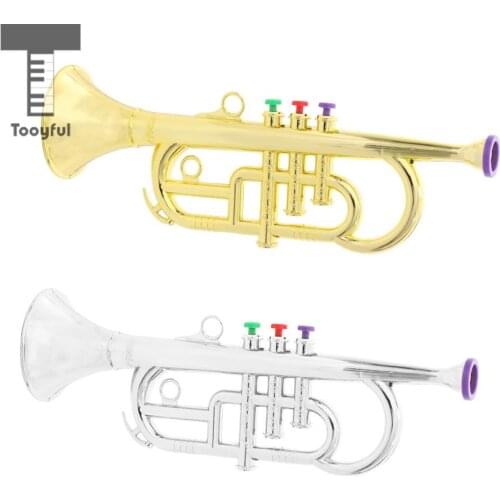Tooyful Kids Plastic Trumpet Horn Wind Instrument with 3 Colored Keys for Boys Girls Children Toys Gift
