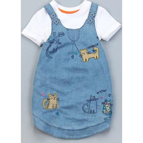 Summer embroidered Cat girls denim jeans skirts baby girl cowboy back skirt kids suspender skirt 2-8 years baby girl clothes