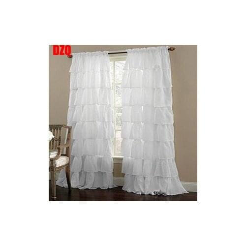 Customized Multi-layer Ruffled Lace Tulle Curtain for Girls Bedroom Semi-shade White/green/pink Sheer Curtains for Living Room