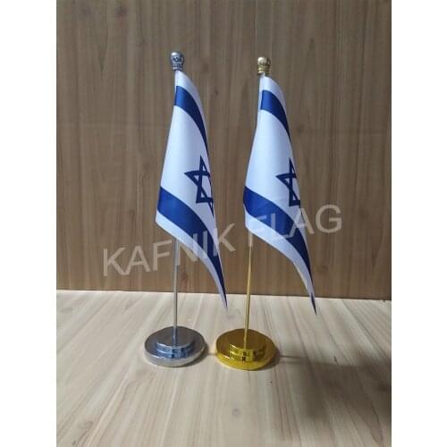 KAFNIK,Israel Office table desk flag with gold or silver metal flagpole base 14*21cm country flag free shipping