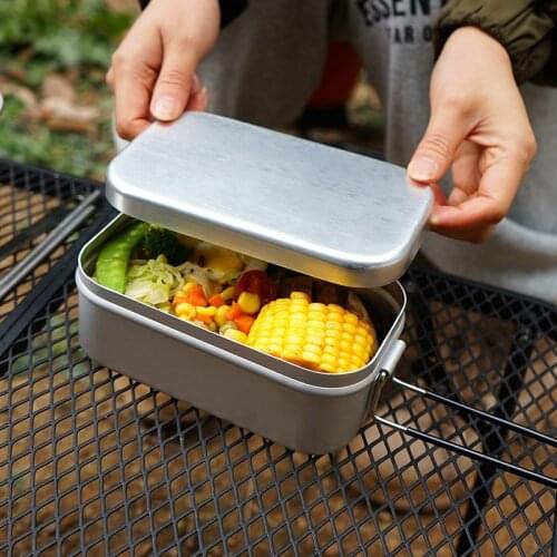 Camping Folding Handle Aluminum Lunch Box Outdoor Mountaineering Lightweight Portable Picnic Steamed Vegetable Lunch Box