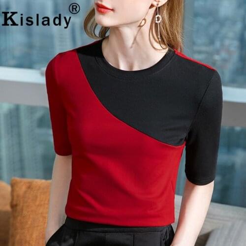 Kislady Summer Sexy OL Tops Gothic Women Clothes O-Neck Half Sleeve Temperament Harajuku Shirts Korean Patchwork Slim Shirts