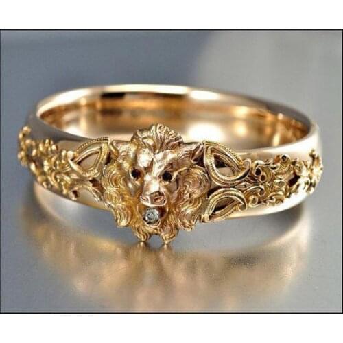 24K Pure Gold Natural Lion Rings for Men Brother Fashion Wedding Dress Fine Jewelry Ring Accessories Boyfriend Gift 2021 Trend