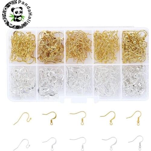 400pcs/Box 5Styles Brass Earring Hooks Ear Wire for Jewelry Making Golden Silver Color 16~21x12~19mm Hole: 2mm Pin: 0.6mm