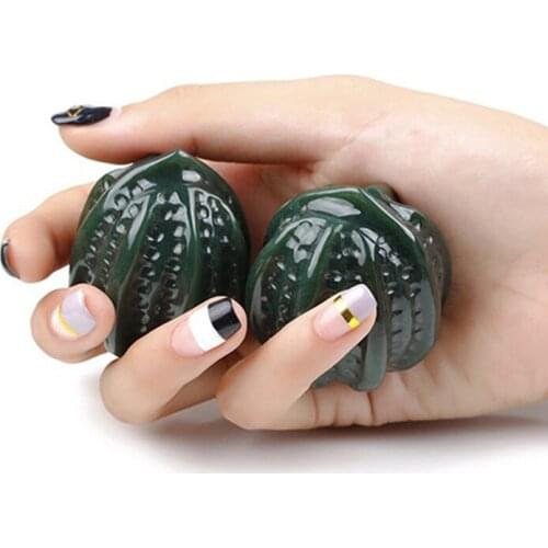 Real Hetian jade decompression hand play walnut hand carved walnut shape cyan gem