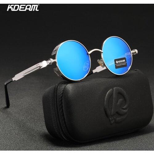 KDEAM Steampunk Sunglasses Men Round Sun Glasses Women Baroque Carved Legs All-matching Size With Box KDA372