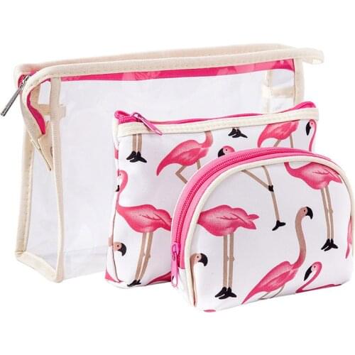New PVC Three-piece Cosmetic Bag Flamingo Lady Cosmetic Storage Bag Set Waterproof Transparent Toiletry Bag Wholesale