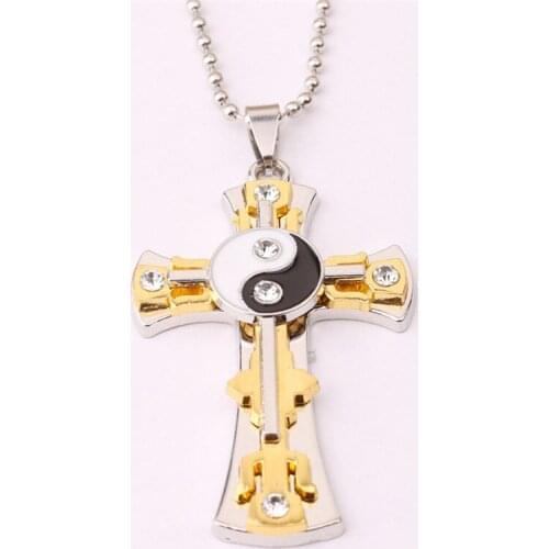 Tai Chi Gossip Yin and Yang Crystal Rhinestone Cross Necklace Fashion Choker Classic Vintage Unisex chain Jewelry