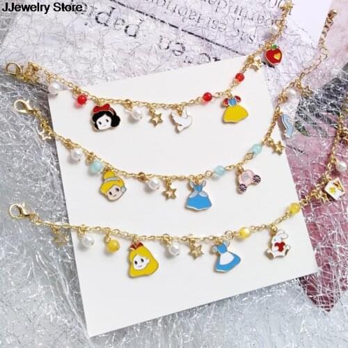 NEW 1PC Women Cartoon Cute Princess Pendant Bracelets Handmade Bangle Charm Jewelry Gift
