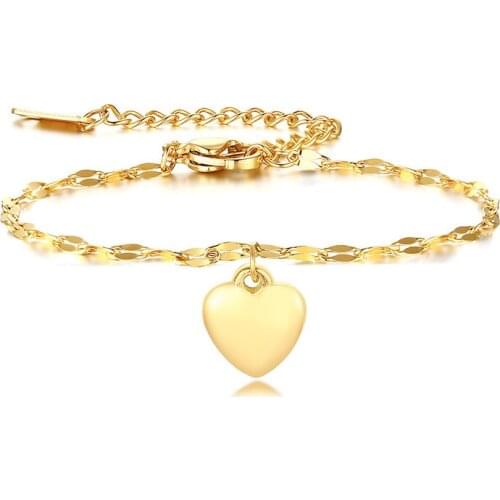 Modyle Custom Heart Chain Bracelet Womens Initial Letters Personalized ID Bangles Adjustable Stainless Steel Jewelry Gifts