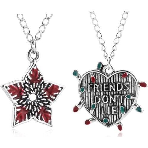 Stranger Thing Necklace Letter Friends Don't Lie symbol Light Heart-shaped pendants For Women Kids Friend Christmas Gift Jewelry