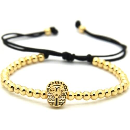 Ailatu Wholesale 10pcs/lot Tutankhamun CZ Beads Pharaon Braided Bracelet with 4mm Stainless Steel Beads Jewelry