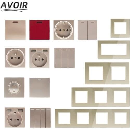 Avoir DIY Wall Light Switch Socket With USB Plug Golden Plastic Module Function Key Glass Panel Free Combination Multiple Frame
