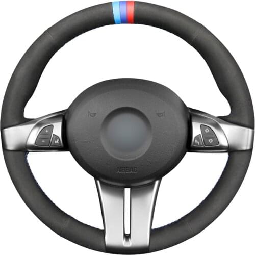 Hand-stitched Black Suede Car Steering Wheel Cover for BMW Z4 E85 (Roadster) 2003-2008 E86 (Coupe) 2005 2006 2007