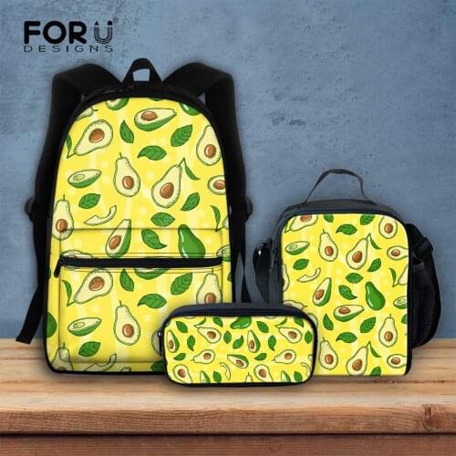 FORUDESIGNS Brief Style Schoolbags for Teenagers Avocado Pattern Print Large Capacity Backpack Casual Outdoor Travel Bag Mochila