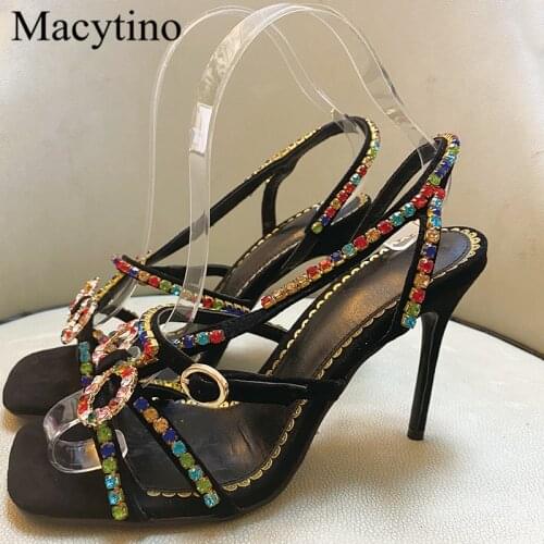 Colorful diamond decoration ladies high-heeled sandals round toe stiletto high-heeled sandals fashion party sandals