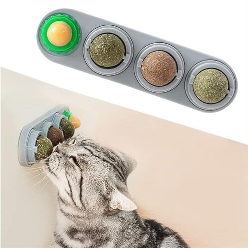 Cat Natural Catnip Wall Edible Toy For Cat Snack Ball Detachable Silvervine Lick Safe Healthy Kitten Chew Teeth Clean Rotatable