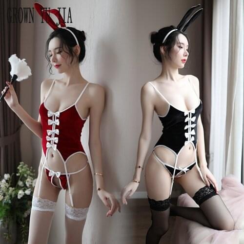 Sexy bodysuits garter set Open crotch pants porno Backless Bunny Girl uniforms Erotic naughty lingerie cosplay sex play costume