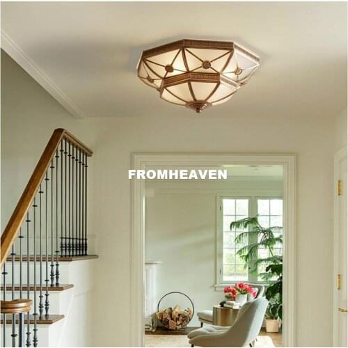Modern Bronze Europe Loft Retro Ceiling Lamps Copper Frosted Glass E27 Ceiling Light Lustre Brass Lights Bedroom Luminaire Light