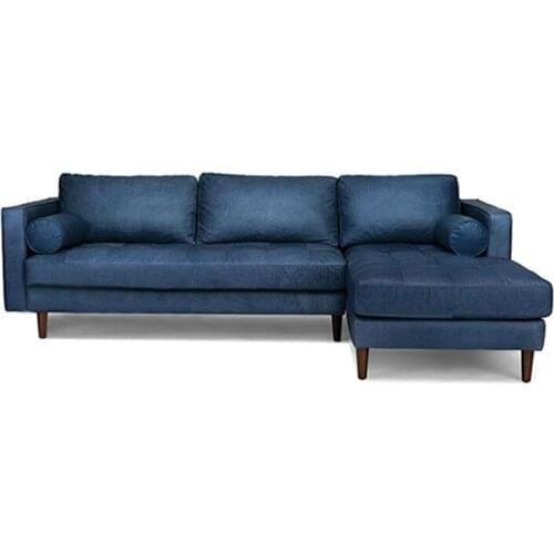 Modern Design Antique Blue Black Leather Wood Home Apartment Living Room Furniture Sofa Bed Sofa L shape Furniture Sofa Set