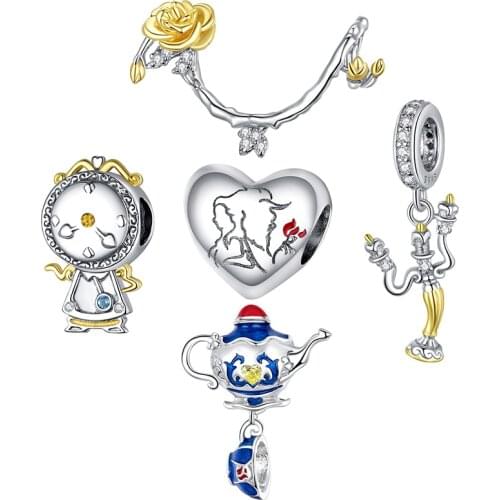 Magic Teapot Charm Silver 925 Original Candlestick Bead Clock Sketch Beads Bracelets For Women Diy Jewelry Making Accessories