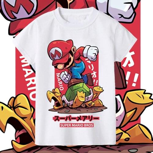 Funny Super Mario Brand T Shirt Kids Harajuku Kawaii Mario Bros Kids Clothes White Short Sleeve Kid Tshirt Girls Boys Streetwear
