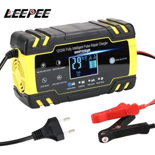 Full Automatic Car Battery Charger Pulse Repair 12V-24V 8A Digital LCD Display Wet Dry Lead Acid Battery-chargers Power Charging