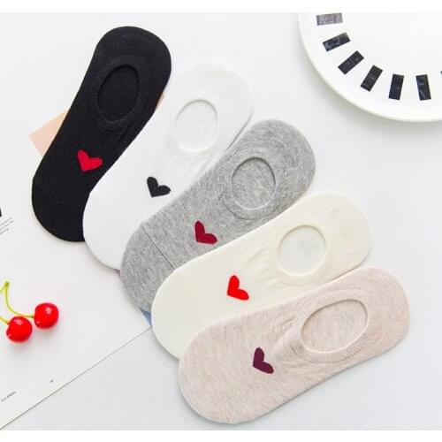 Womens Fashion Love Print Femme Chaussettes Summer Woman Sock Slippers Cotton Thin Invisible Socks Girls Calcetines Mujer Meias