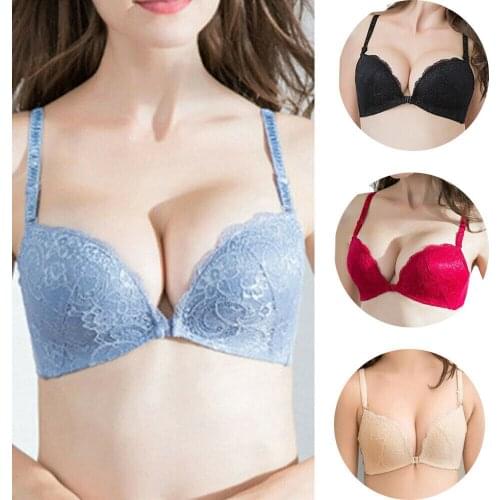 Vgplay Women Bra Padded Push Up Front Closure Lace Lingerie Wire Free Adjusted Bras For Women Soft Breathable Brassiere