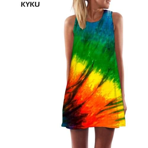 KYKU Colorful Dress Women Dizziness Beach Tie Dye Sexy Harajuku Sundress Womens Clothing Casual New Large Sizes Femme