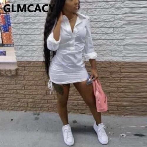 Women Long Sleeve Turn Down Collar Button Design Solid Color Shirt Dress