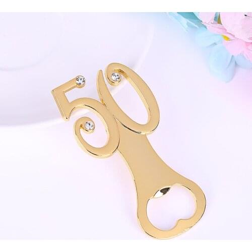 10pcs Gold Digital 50 Beer Openers 50th Golden Bottle Opener Wedding Anniversary 50 Years Old Party Decoration+Free Shipping