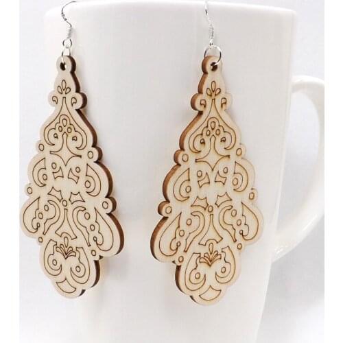 12 Pairs Good Quality Wood Earrings Organic Wood color African Woman Wooden Brincos Pendant 4.5x8.3cm