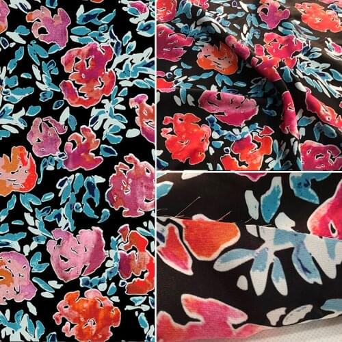 145cm Width Graffiti Flower Printed Imitate Silk Satin Fabric For Woman Blouse Summer Dress Pajama Shirt and Pants Sewing DIY