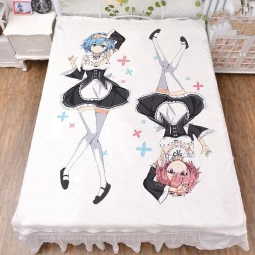 150x200cm Japanese Anime Re -Zero kara Hajimeru Isekai Seikatsu sexy girl Ram & Rem milk fiber bed sheet & flannel blanket