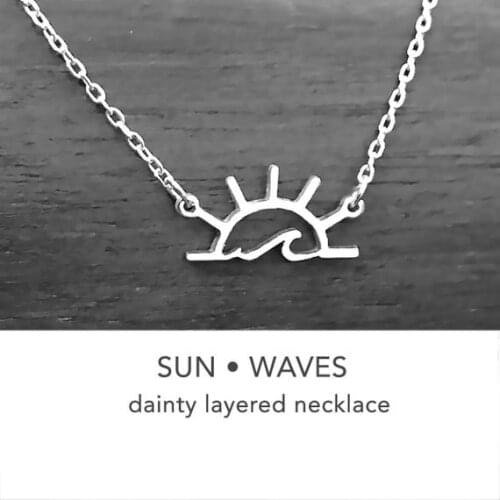 30PCS Sea Ocean Water Wave Sun Sunshine Necklace Geometric Sunrise Sunset Sundown Necklaces for Outdoor Beach Surfing Lover