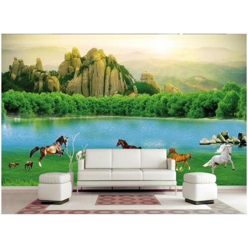 Custom photo 3d wallpaper Non-woven mural Prairie horses grassland green landscape 3d wall murals wallpaper for living room