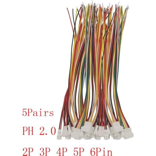 5Pairs Micro JST PH2.0 Cable Connector PH 2.0mm 2P 3P 4P 5Pin 6 Pin Male Female Plug Jack Connector with Wire Cables 200mm 26AWG