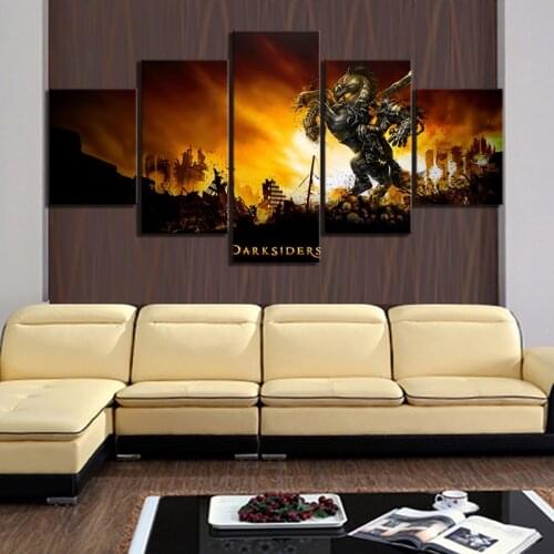 5 Piece Fantasy Art Paintings Darksiders 2 Video Game Posters Death Picture Canvas Paintings Wall Art for Home Decor